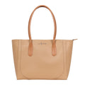 Luis Steven Medium Tote Pro 2.0 in sand pebble Italian leather with tan handles. Features top zipper closure and interior pockets.