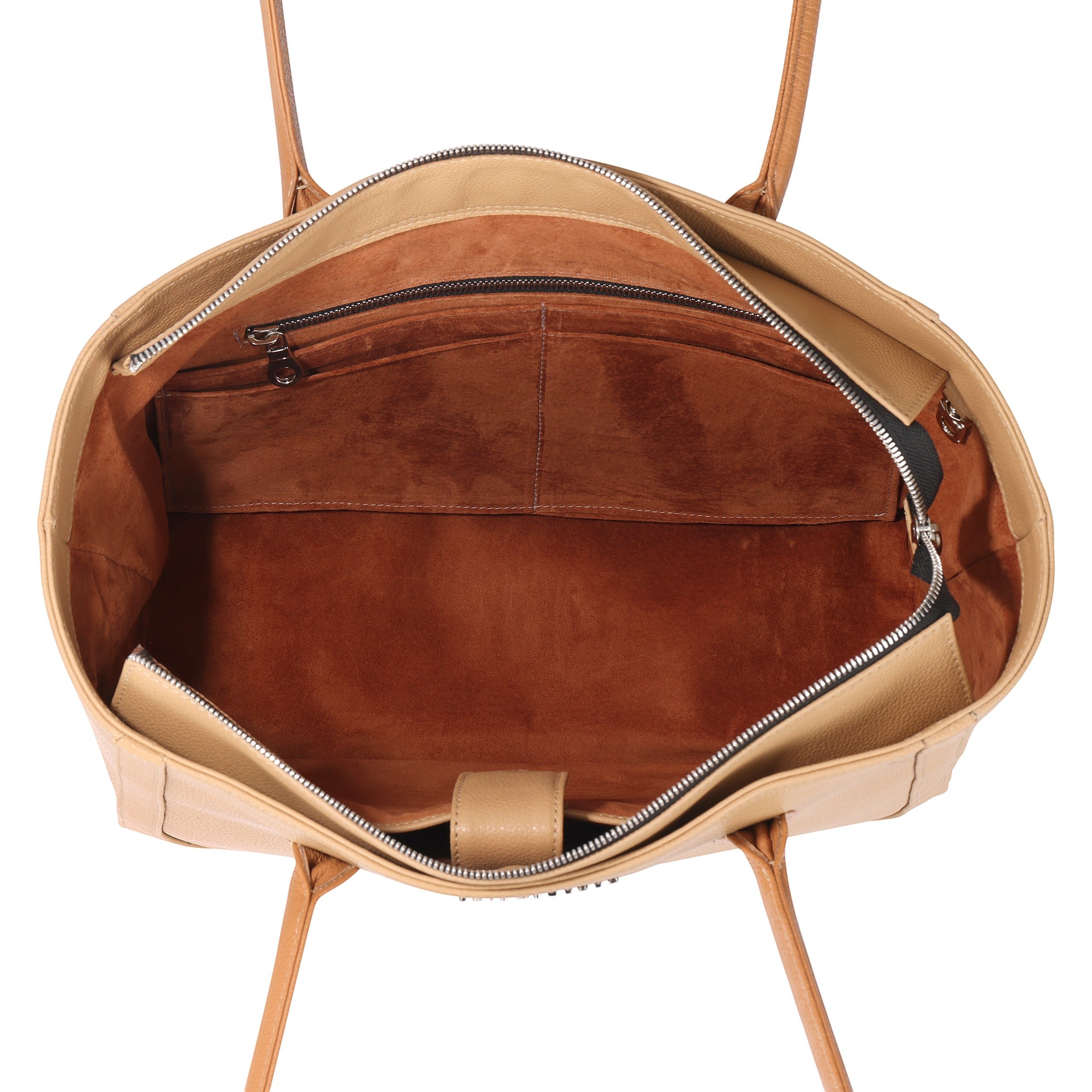 Luis Steven Medium Tote Pro 2.0 sand pebble Italian leather tote bag with suede interior and multiple pockets.