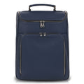 Luis Steven midnight blue pebble leather backpack with top handle, front zip pockets, and concealable straps.