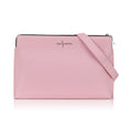 Luis Steven pink Italian pebble leather laptop sleeve with a detachable shoulder strap and silver logo hardware.