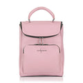 Luis Steven pink pebble leather small laptop backpack with top handle and front zipper pocket.