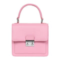 Luis Steven pink pebble leather small top handle bag with silver lock and detachable crossbody strap.