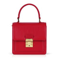 Luis Steven Madie red nappa leather small top handle bag with gold lock hardware and detachable crossbody strap