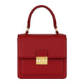 Luis Steven Madie small red pebble leather top handle bag with gold hardware and elegant lock closure