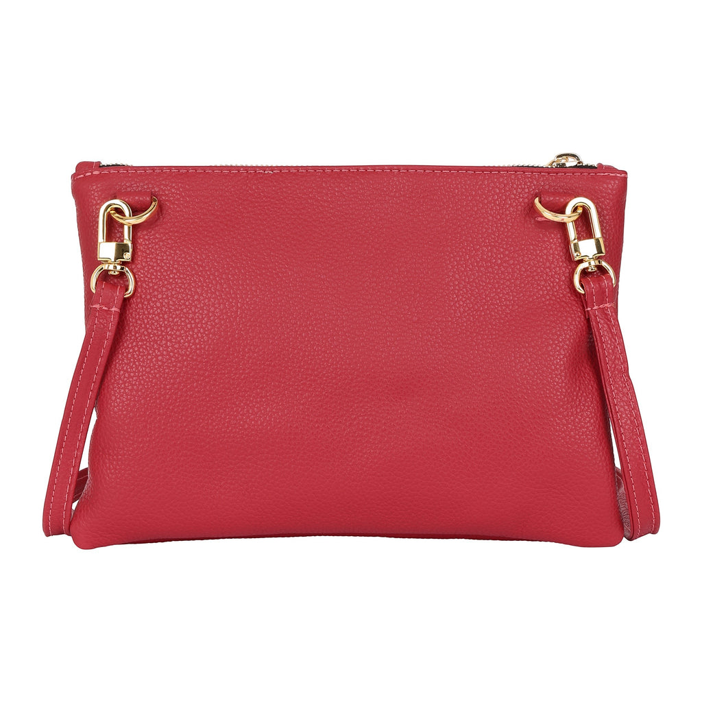 Luis Steven red pebble leather crossbody pouch with gold hardware and detachable strap