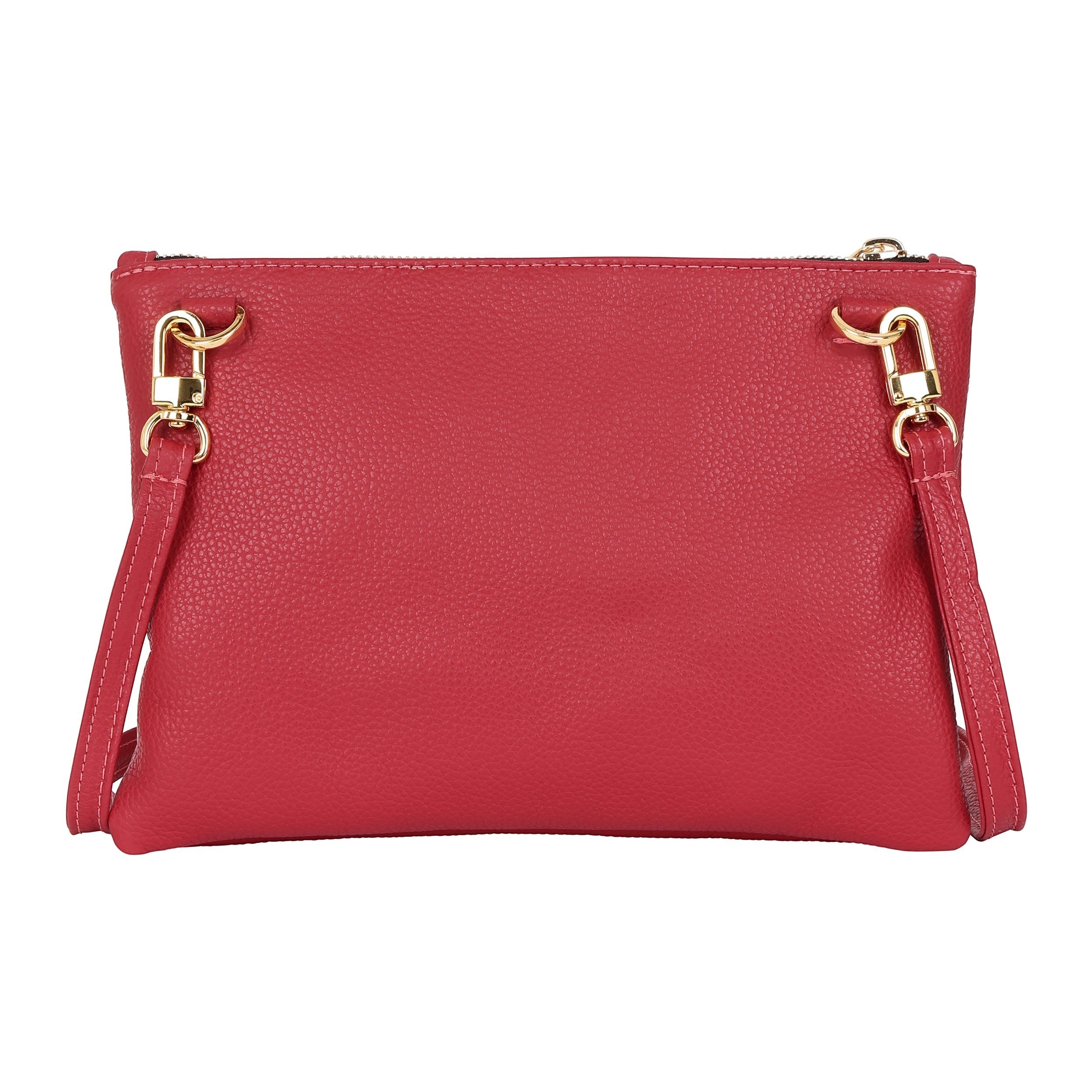 Luis Steven red pebble leather crossbody pouch with gold hardware and detachable strap