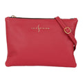 Luis Steven red Italian pebble leather crossbody pouch with gold hardware and adjustable strap