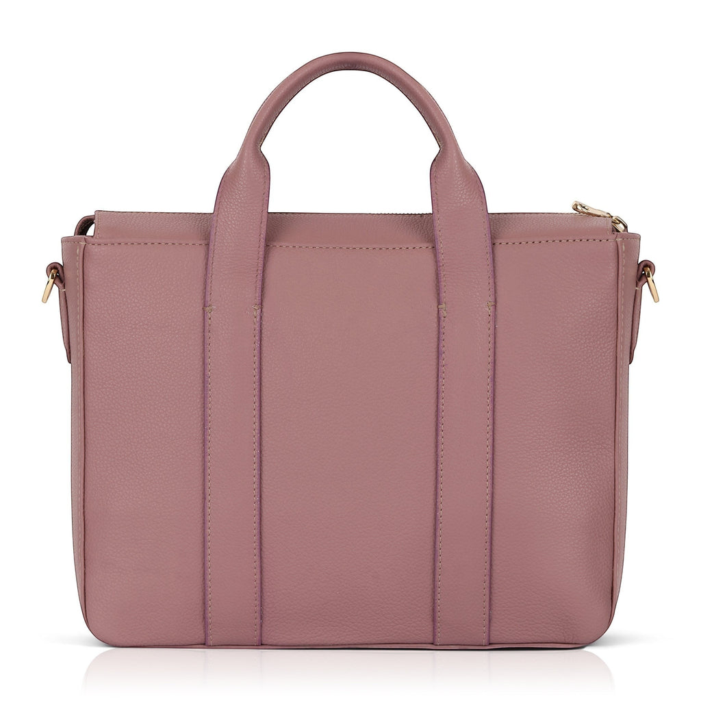 Luis Steven Slim Totebrief in rose Italian pebble leather with structured design and top zipper closure