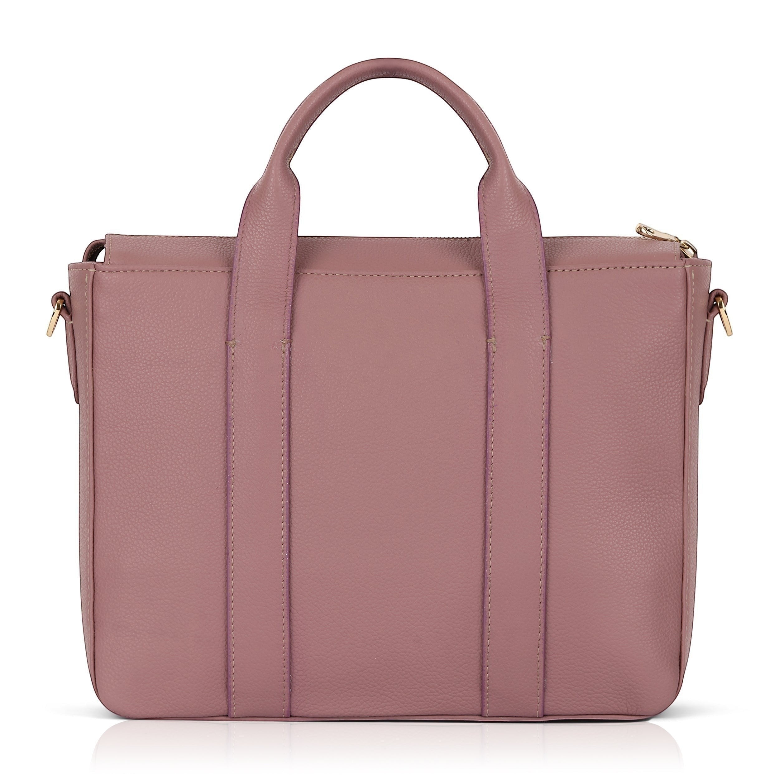 Luis Steven Slim Totebrief in rose Italian pebble leather with structured design and top zipper closure