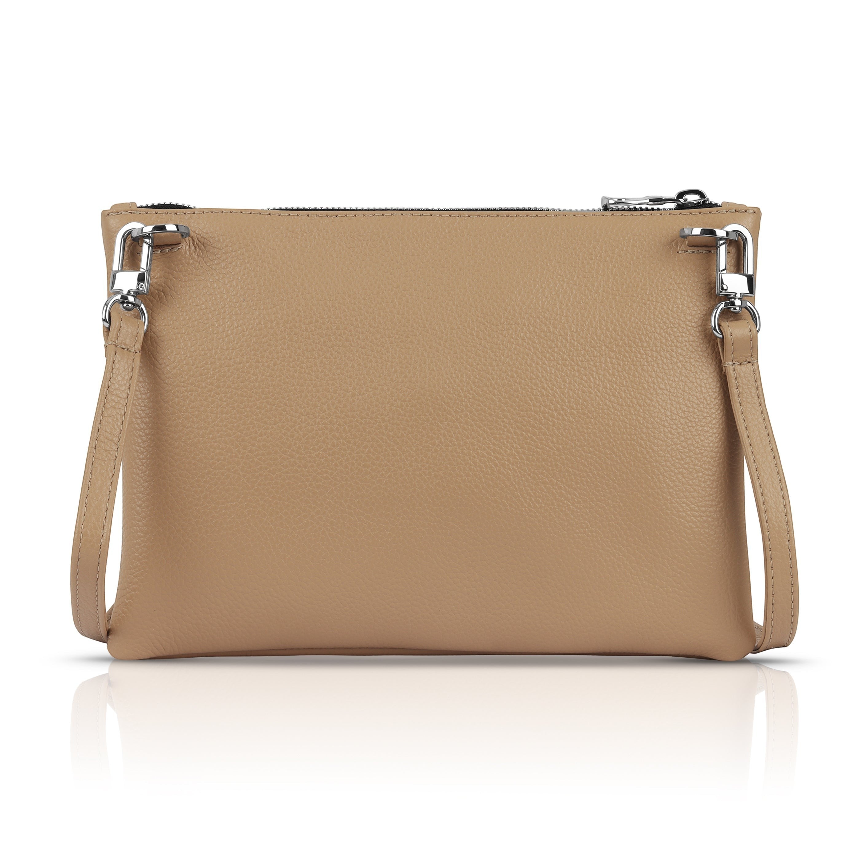 Luis Steven sand pebble leather crossbody pouch with silver hardware and detachable strap