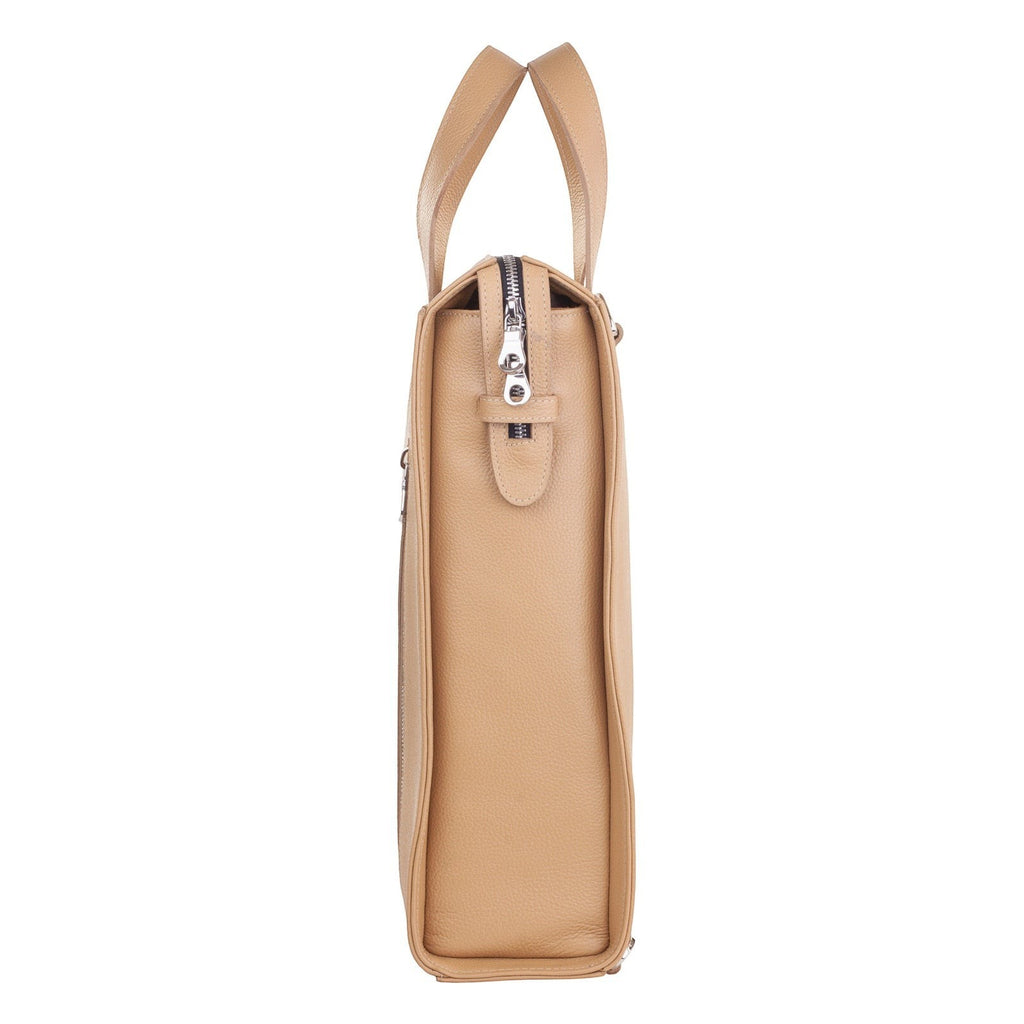 Luis Steven sand pebble Italian leather tote style backpack with removable straps and zipper closure.