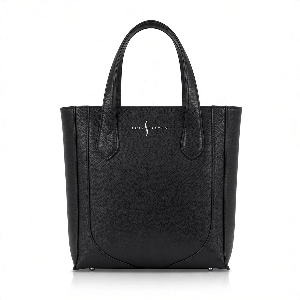 Luis Steven black pebble leather small bucket tote with nickel hardware and top handles