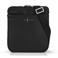 Luis Steven Sporty Messenger bag in black Italian pebble leather with nickel hardware and adjustable crossbody strap.