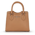 Luis Steven Donna's mini tote bag in tan Italian pebble leather with top handles and nickel hardware.