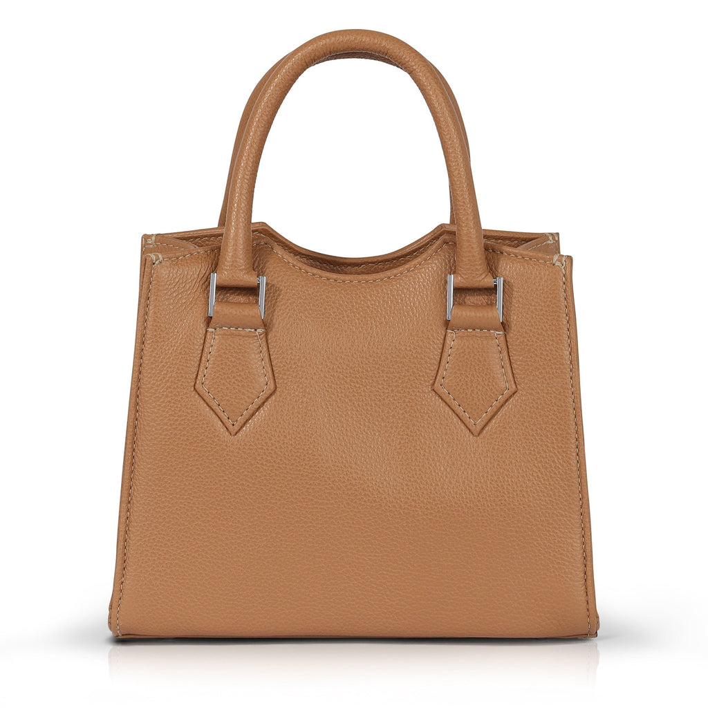 Luis Steven tan pebble leather mini tote bag with top handles and nickel hardware