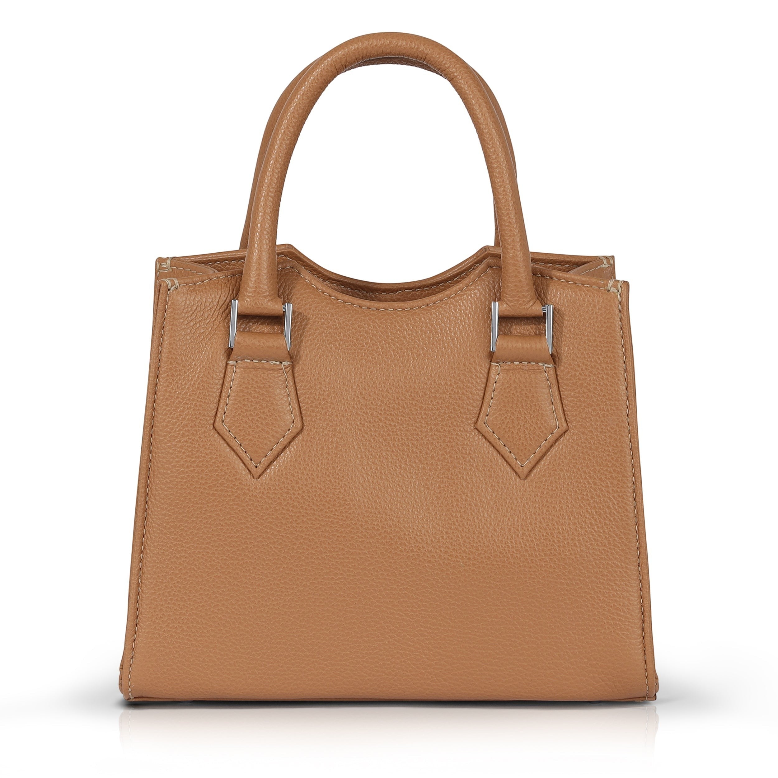 Luis Steven tan pebble leather mini tote bag with top handles and nickel hardware