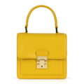 Luis Steven Madie yellow nappa leather top handle bag with gold hardware and a secure lock closure.