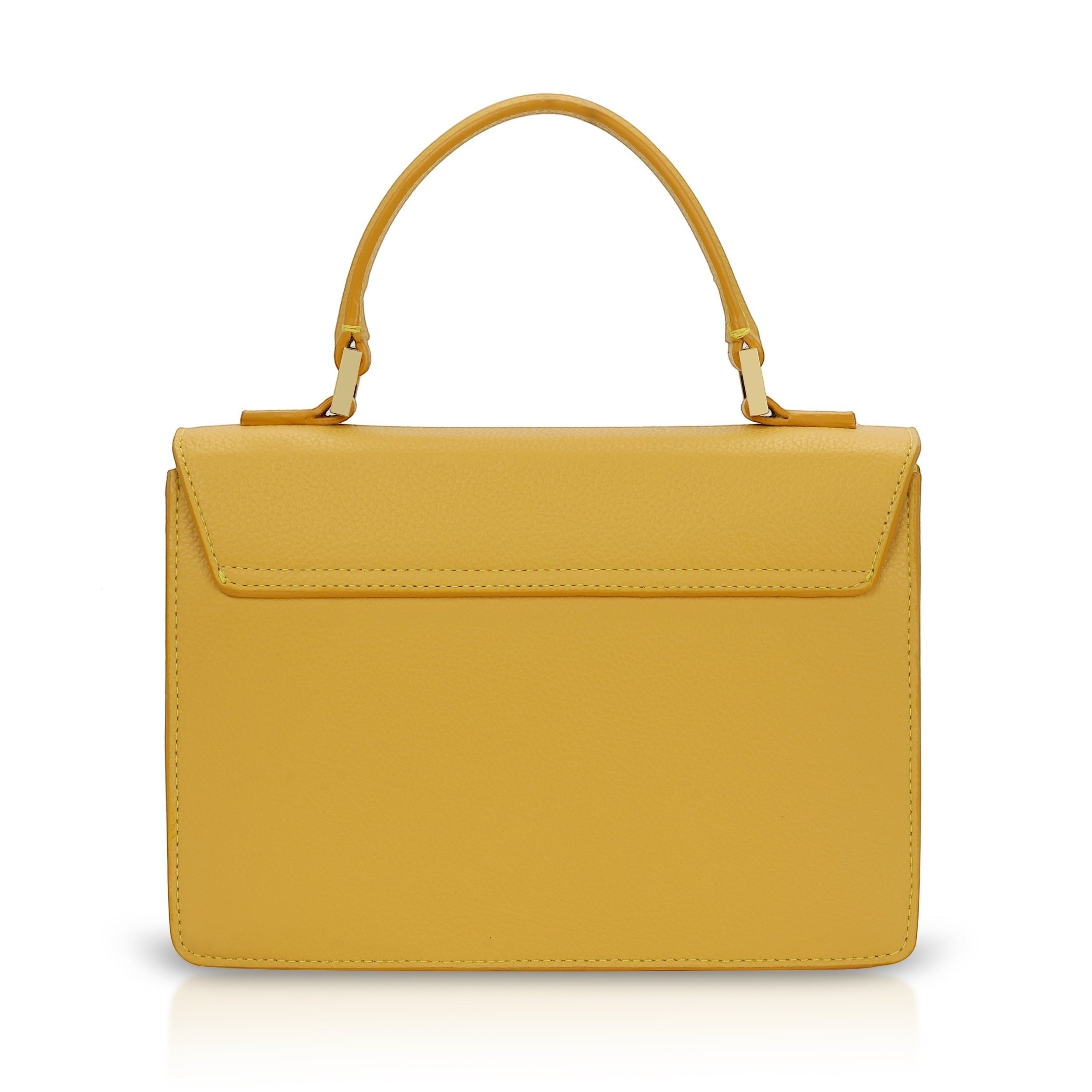 Luis Steven yellow pebble leather top handle purse with gold hardware and removable crossbody strap.