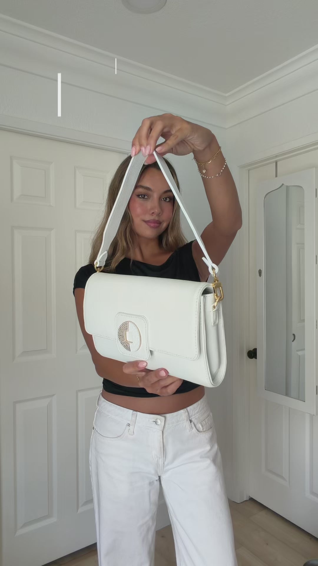 Kelly Shoulder Bag-  White Pebble