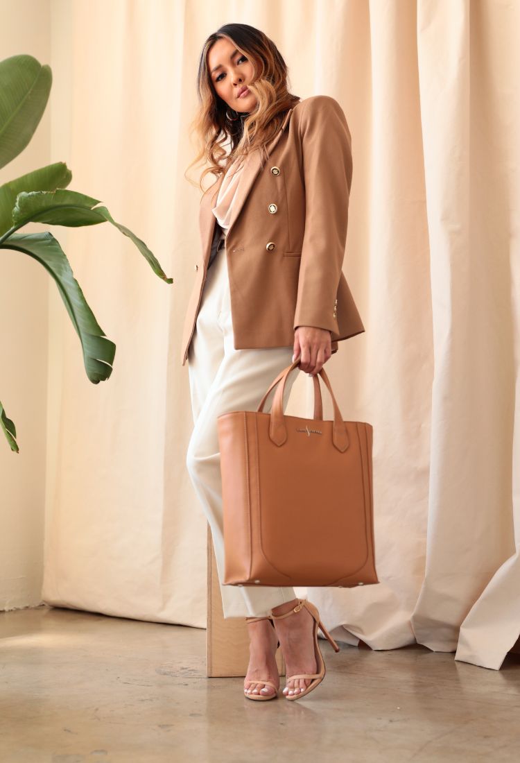 Tall Bucket Tote - Tan Pebble