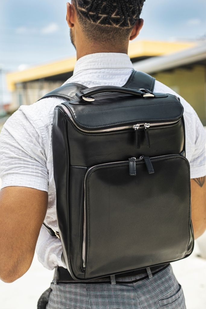 black calf leather backpack Medium Laptop Backpack