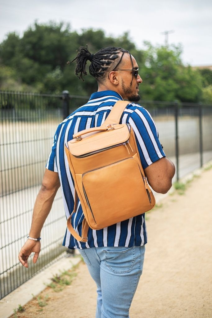 Medium Laptop Backpack - Tan Calf Skin